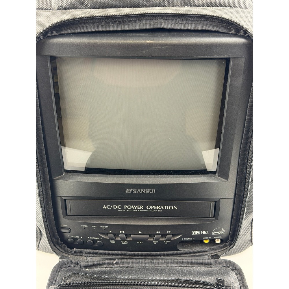 Sansui TV COM0961B 9" Color CRT VHS VCR Combo Portable Gaming Fully Tested